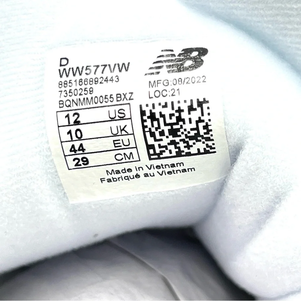 12W 12 WIDE New Balance Hook And Loop‎ 577 White Leather Walking Sneakers Shoes